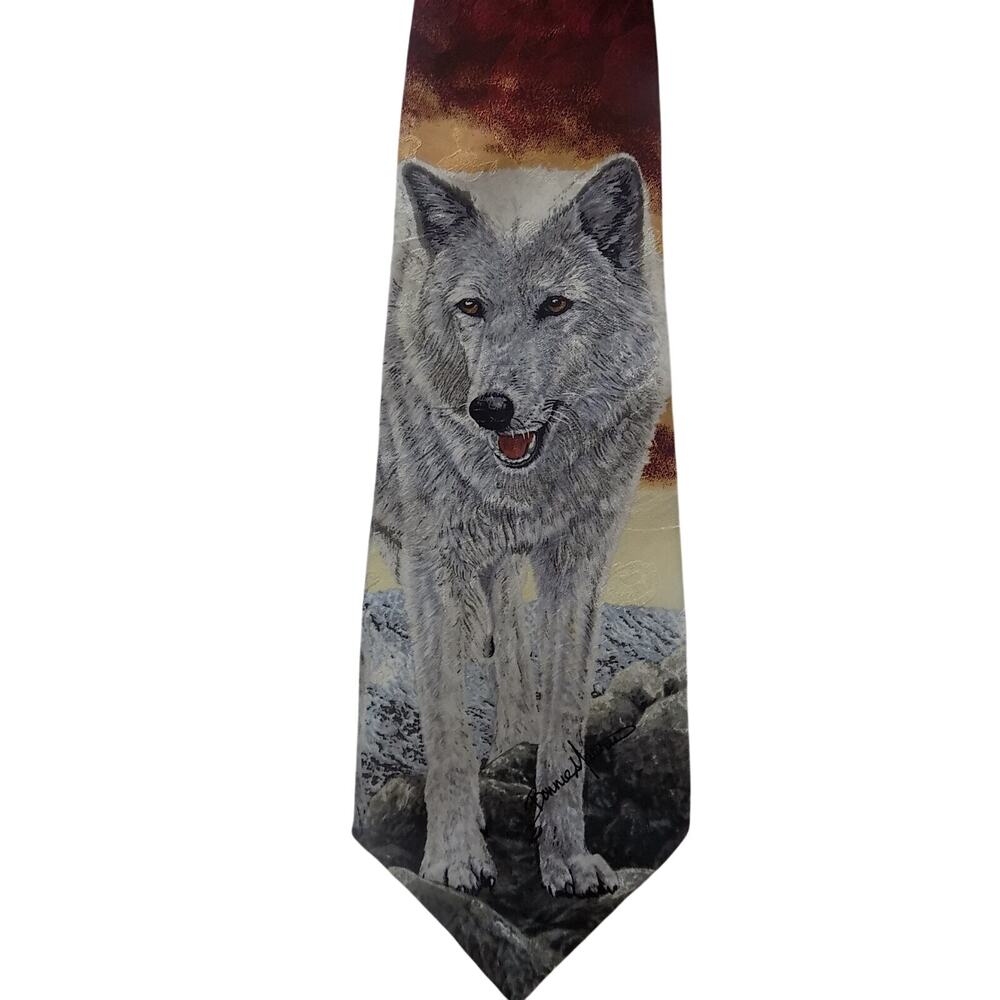 Vintage Endangered Species tie silk necktie Arctic Wolf by Bonnie Marris 1996 - Picture 6 of 6